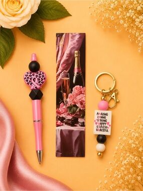 Pink Inspirational Keychain and Pen Gift Set - Home Office Arts & Crafts